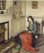 Harold Herbert The red silk shawl oil painting artist